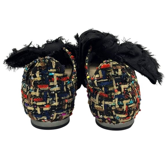 Zara Multicolor Tweed Pointed Flats Black Frayed Bow Women's Size EU 37/US 6.5 - Picture 4 of 16